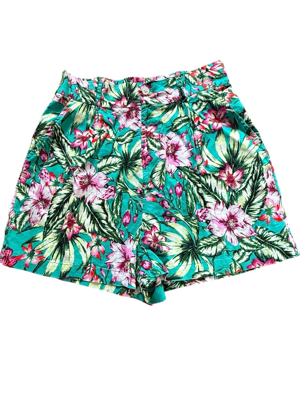 Walter Baker Tropical Floral High Waist Shorts in Teal and Pink